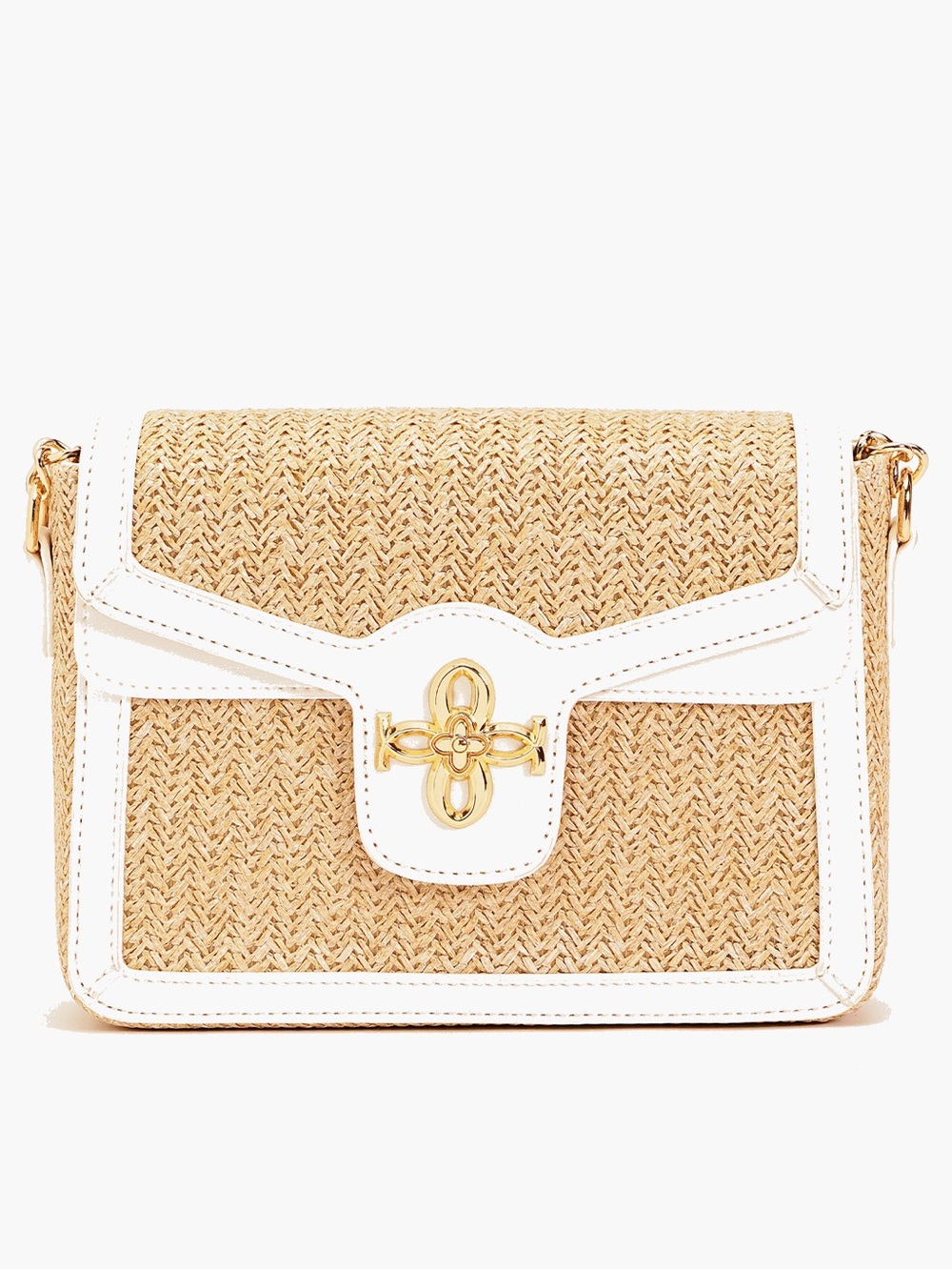 Like Dreams Leather Detailed Straw Crossbody - Like New
